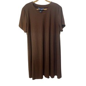 Susan Graver Dress Short Sleeve Brown 3X Plus